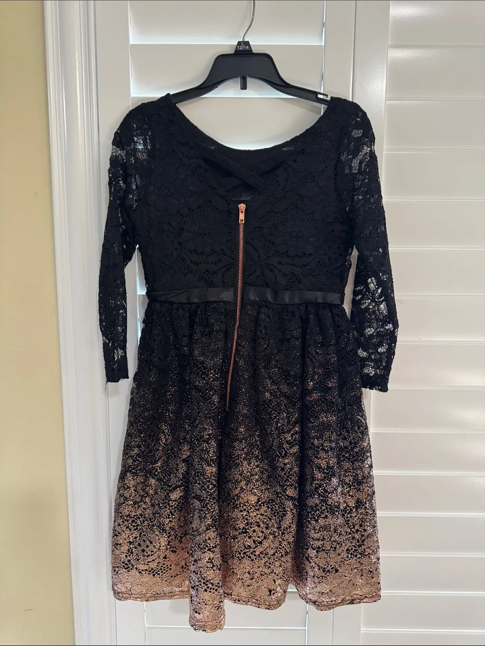 Blush by US Angels Girls Black Lace Gold Ombre Flare Dress 12/14 XL